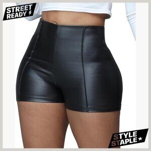Faux Leather High Waist Stretchy Shorts Bodycon Party Club Wear
